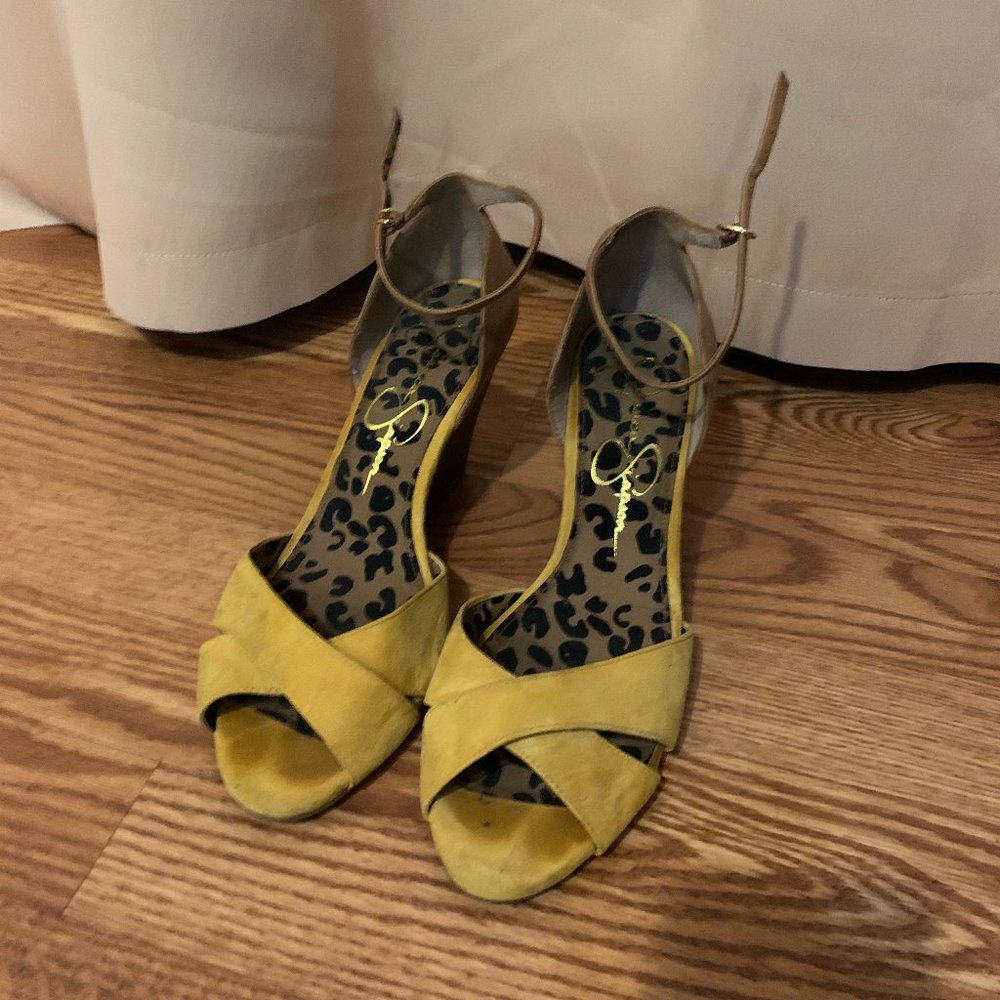 Jessica Simpson Wedge High Heel Yellow Suede/ Leather Size 10